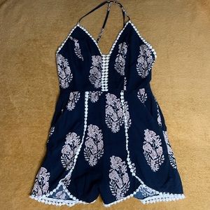 Navy blue and tan romper